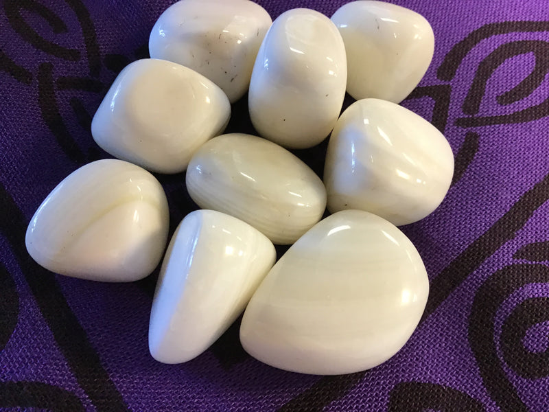 White Striped Calcite Tumbled Stone