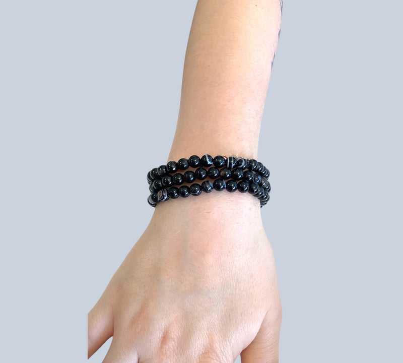 Black Banded Agate Bracelet 6mm