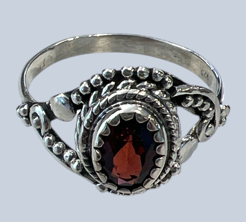 Garnet Sterling Silver Rings (Sizes 4-8)