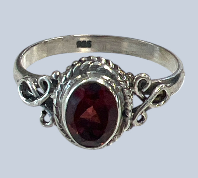 Garnet Sterling Silver Rings (Sizes 4-8)