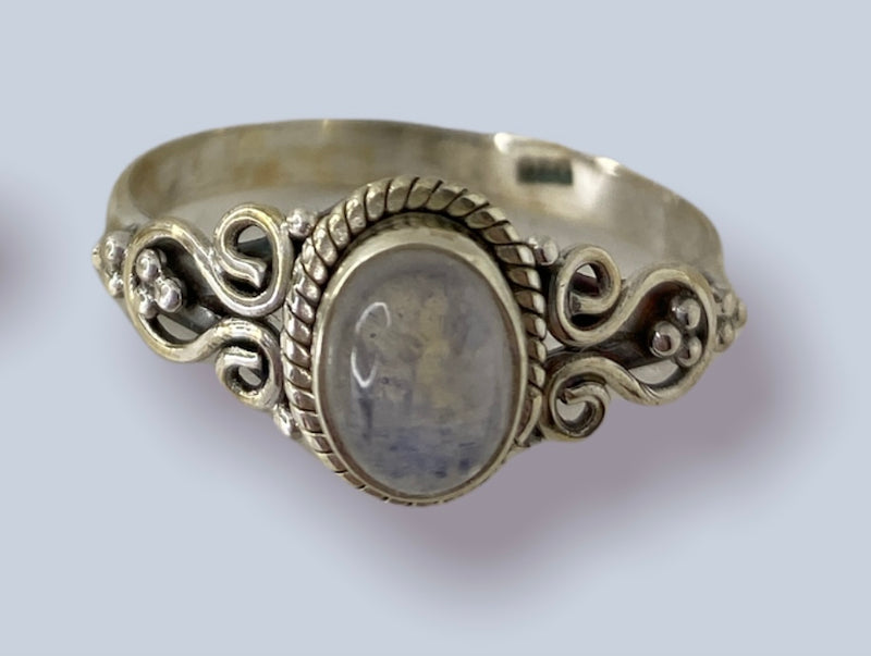 Rainbow Moonstone Sterling Silver Rings (Size 7-11)