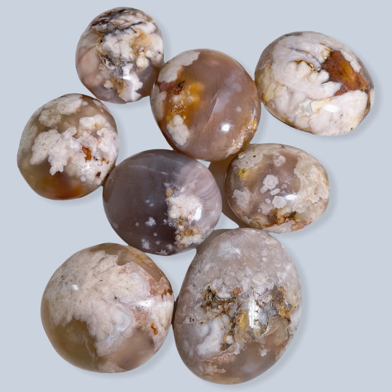 Flower agate Palm. Metaphysical and spiritual crystal gem stones rooted in Melbourne, Florida – Each product carries the natural essence of Brevard County’s sun, sea, sand, and soil. Essential Elements Wellness 