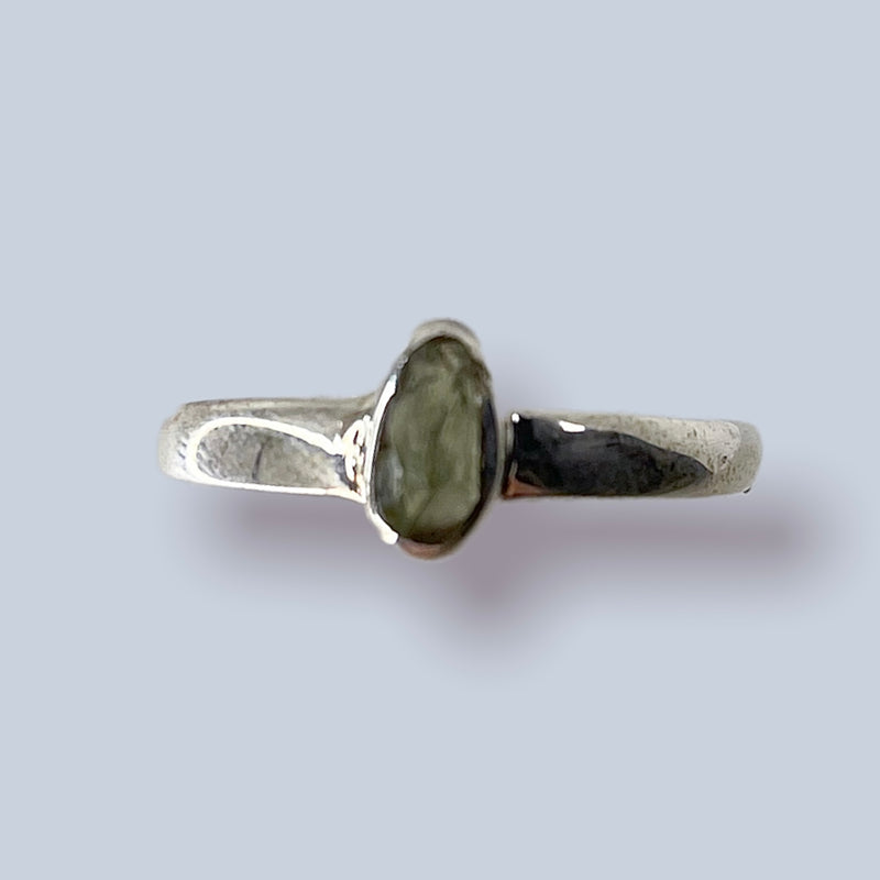 Moldavite Sterling Silver Ring (size 8)