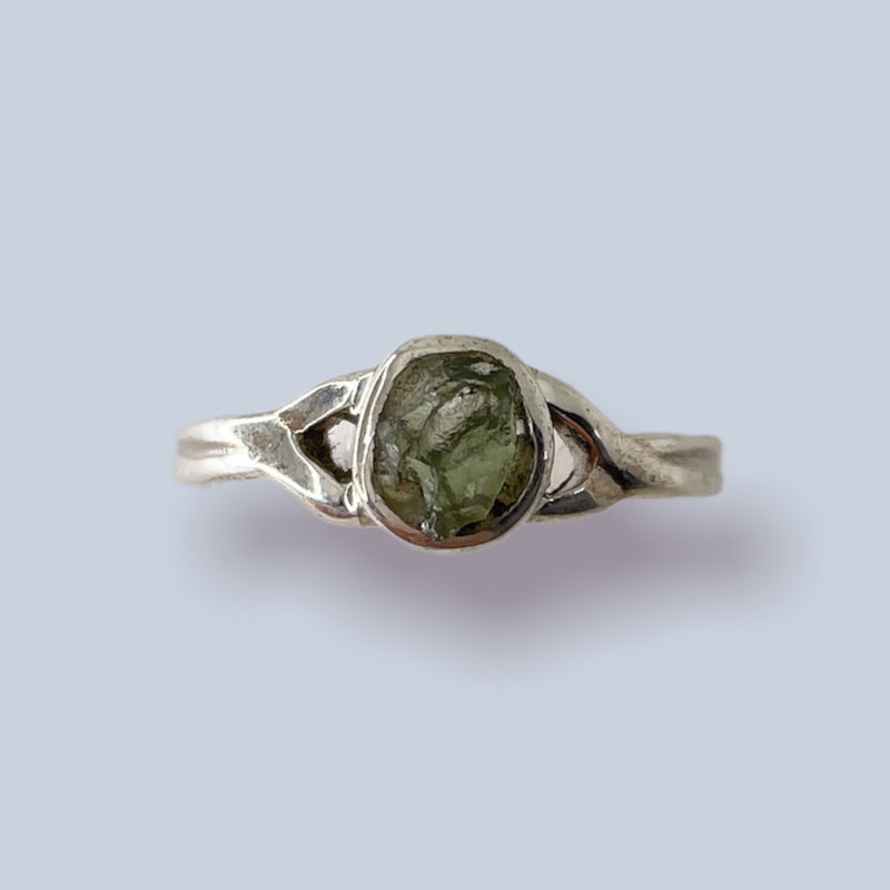 Moldavite Sterling Silver Ring (size 8)
