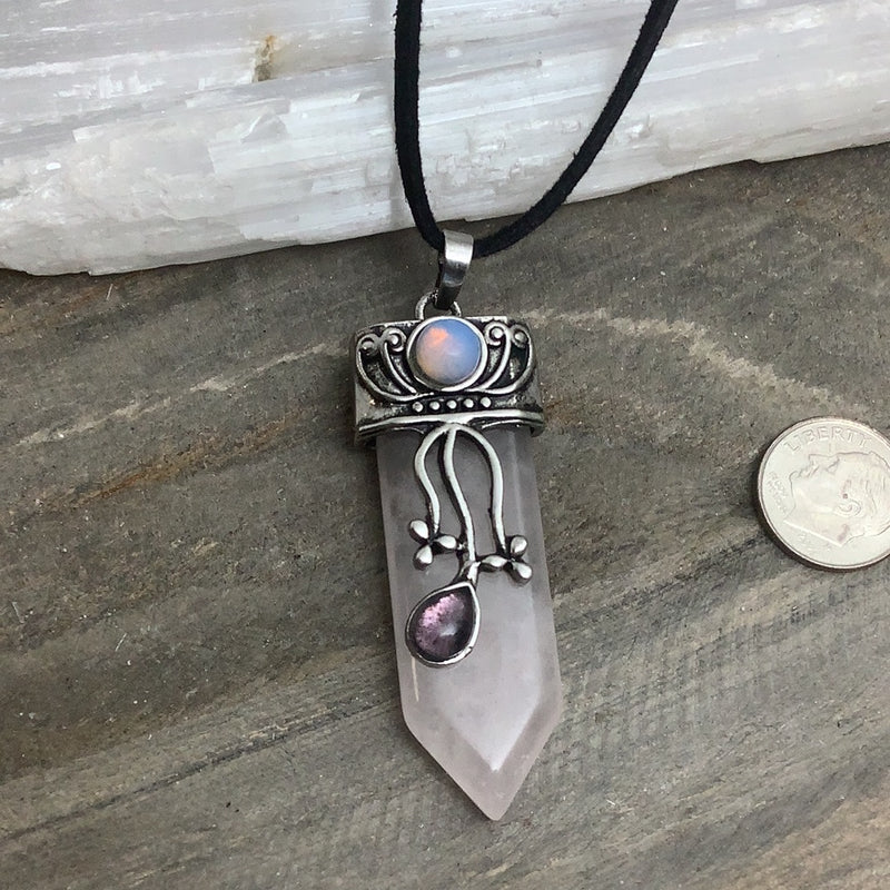 Flat Point Crystal Pendant with Jewel