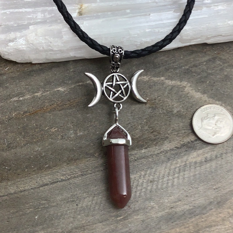 Triple Goddess with Pentagram Stone Pendants