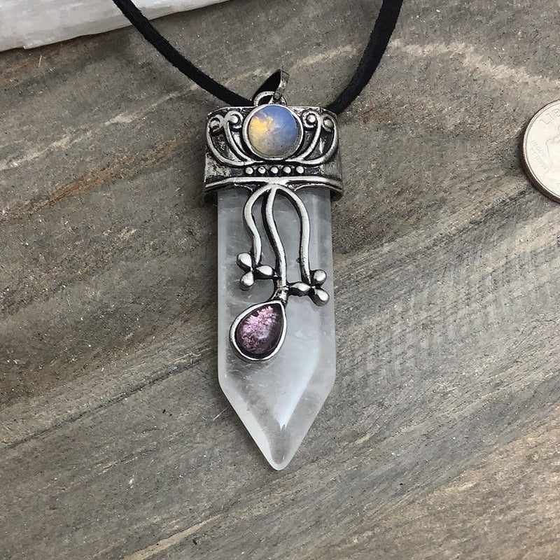Flat Point Crystal Pendant with Jewel