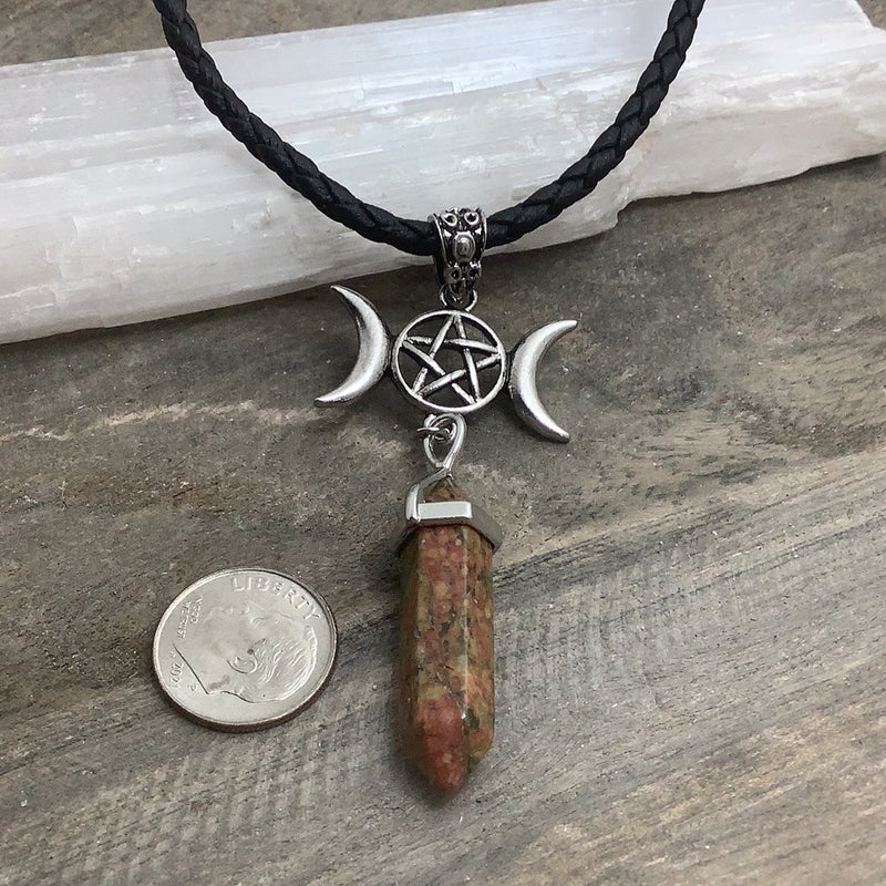 Triple Goddess with Pentagram Stone Pendants