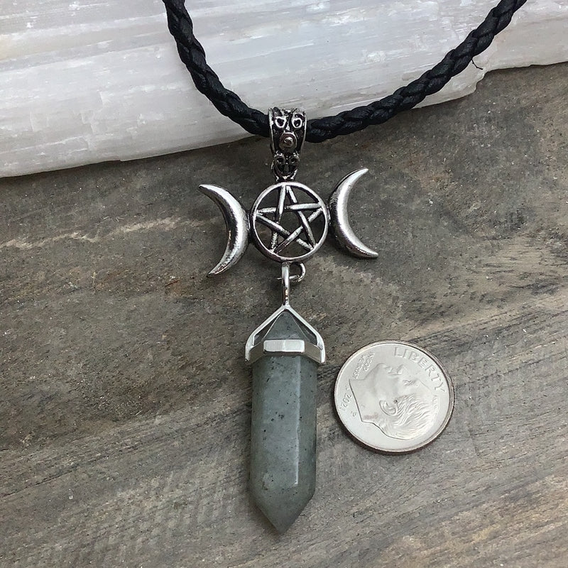 Triple Goddess with Pentagram Stone Pendants