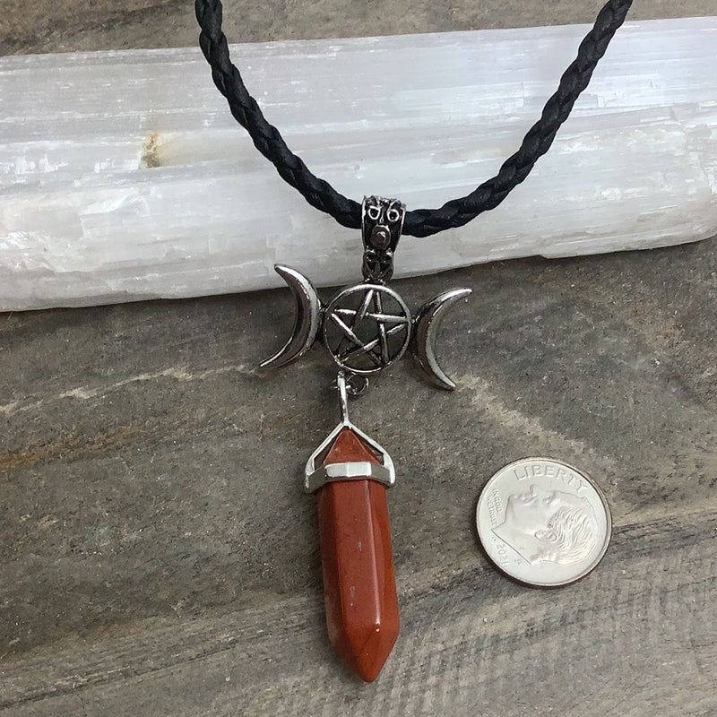 Triple Goddess with Pentagram Stone Pendants