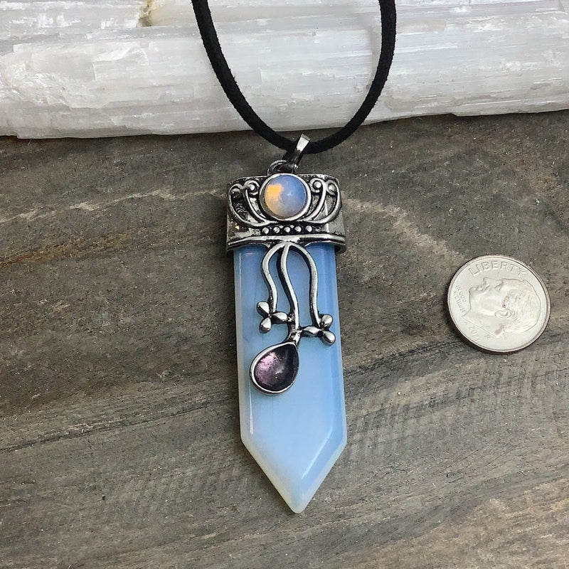 Flat Point Crystal Pendant with Jewel