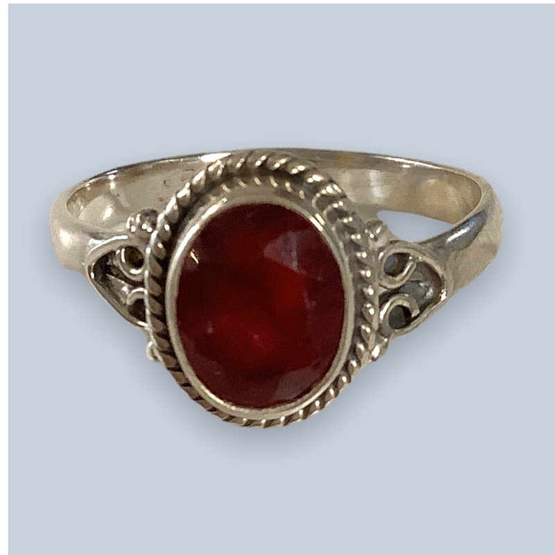 Garnet Sterling Silver Rings (Sizes 9-11)