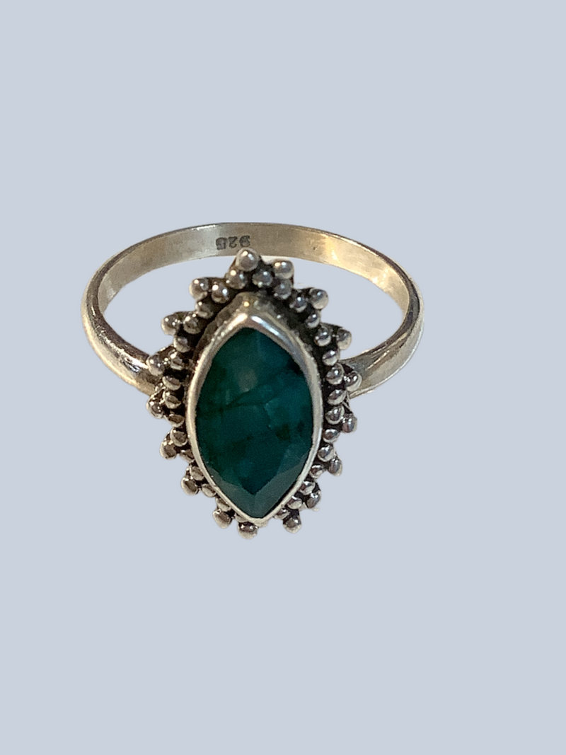 Emerald Sterling Silver Rings (Size 6-7.5)