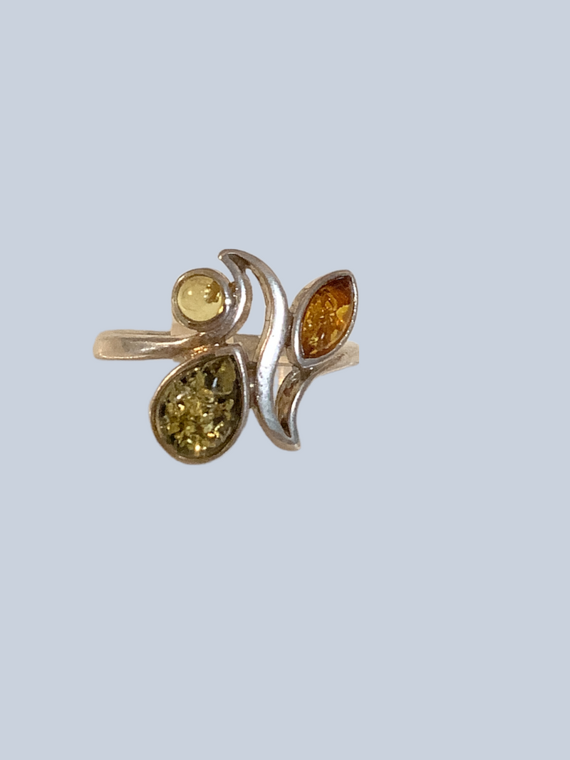 Amber Sterling Silver Rings (Sizes 4-9)